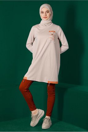تونیک حجاب بژ زنانه مخلوط پلی استر Alvina - کد 858272147
