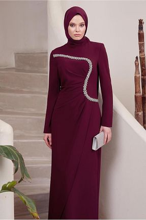 لباس مجلسی حجاب بنفش زنانه یقه ایستاده Alvina - کد 923055318
