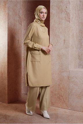 تونیک حجاب بژ زنانه پلی استر Alvina - کد 865109059