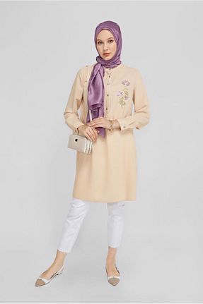 تونیک حجاب بژ زنانه پلی استر Alvina - کد 874940033