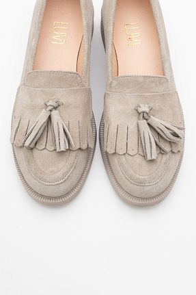 کفش لوفر بژ زنانه چرم خالص luvishoes - کد 922294590