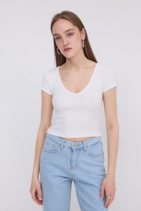 تیشرت سفید زنانه اسلیم فیت Addax - کد 922336389