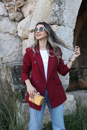 کت بلیزر زرشکی زنانه رگولار bytugcekaya - کد 917795212