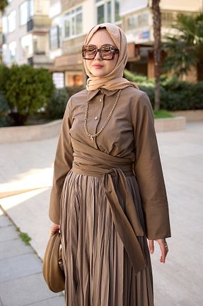 پیراهن حجاب قهوه ای زنانه رگولار LOCCO - کد 922374796