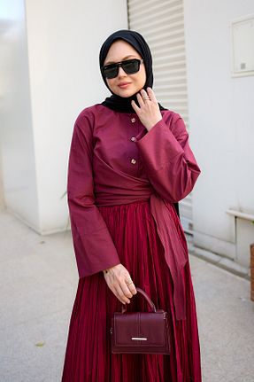 پیراهن حجاب زرشکی زنانه رگولار LOCCO - کد 922374825