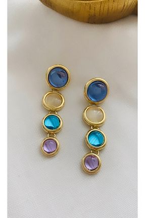 گوشواره جواهر فیروزه ای برنجی VNS Accessories - کد 922434589