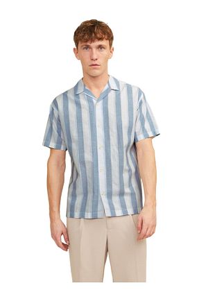 پیراهن آبی مردانه یقه پیراهنی Jack & Jones - کد 831834104