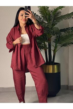 ست بالاتنه و پائین تنه زرشکی زنانه اورسایز BASKA GİYİM - کد 922428972