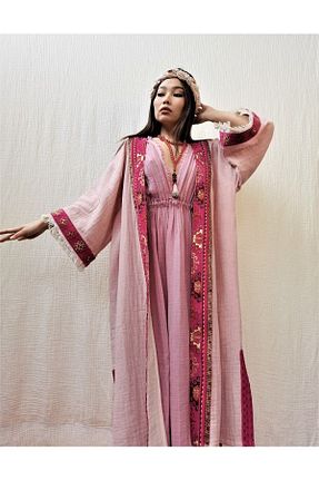 کیمونو و کافتان صورتی زنانه %100 پنبه Su Koleksiyon - کد 461615410