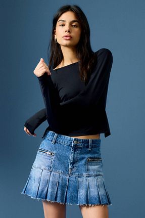 دامن آبی زنانه پنبه ای Pull & Bear - کد 922442144