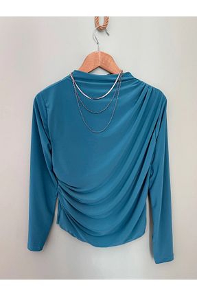 بلوز فیروزه ای زنانه ساده Zelse - کد 922446049