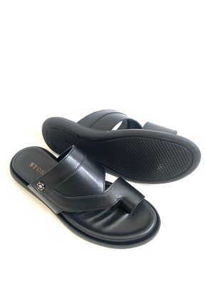 دمپائی مشکی مردانه چرم خالص stok83 - کد 922461578
