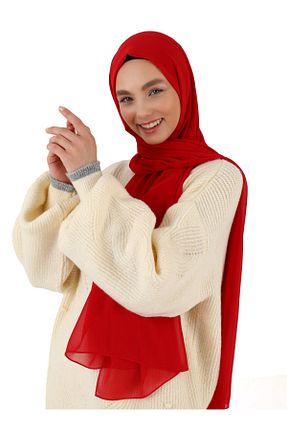 شال قرمز زنانه شیفون Tuva Şal - کد 55176420