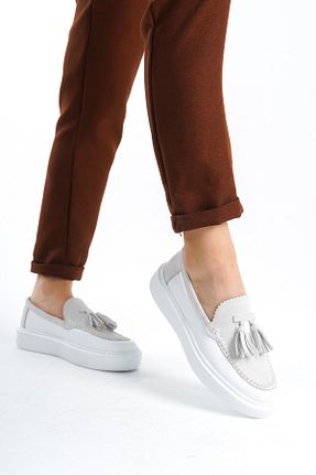 کفش لوفر سفید زنانه چرم خالص NOSEY SHOES - کد 923139956