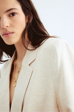 کت بلیزر بژ زنانه مخلوط کتان H&M - کد 923146360