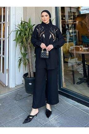 ست بالاتنه و پائین تنه مشکی زنانه بافتنی SAHRA BUTİK - کد 857361260