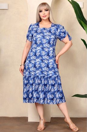 لباس سایز بزرگ آبی زنانه پنبه - الاستین Kheos - کد 847939188