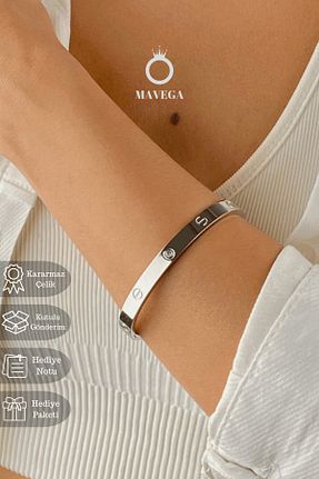 دستبند استیل (فولاد) طوسی زنانه استیل ضد زنگ MAVEGA - کد 881838614