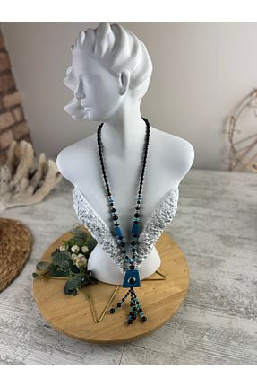 گردنبند جواهر آبی زنانه سنگ SEDEF TAKI - کد 922610193