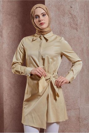تونیک حجاب بژ زنانه مخلوط پلی استر Alvina - کد 819527253