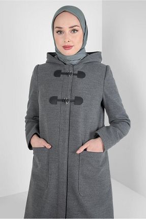 پالتو پشمی حجاب طوسی زنانه رگولار Alvina - کد 789854328