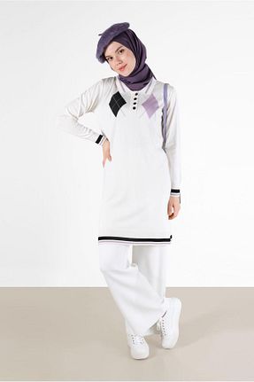 تونیک حجاب سفید زنانه مخلوط ویسکون Alvina - کد 804554614