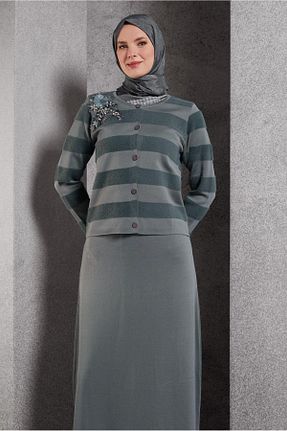 ست بالاتنه و پائین تنه حجاب طوسی زنانه رگولار Alvina - کد 880503363