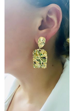 گوشواره جواهر زرد برنجی VNS Accessories - کد 888506008