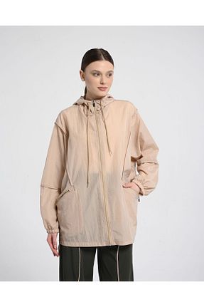 بارانی و بادگیر حجاب بژ اورسایز Monolou - کد 866776358