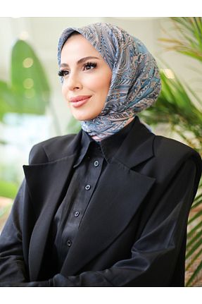 روسری آبی پنبه پلی استر efdal şal eşarp - کد 922694646