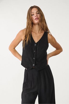 جلیقه مشکی زنانه اسلیم فیت Stradivarius - کد 922708249