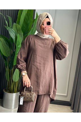 ست بالاتنه و پائین تنه حجاب قهوه ای زنانه رگولار SARE BOUTIQUE - کد 922709506