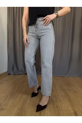 شلوار جین طوسی زنانه فاق بلند Size Özgü - کد 922714450