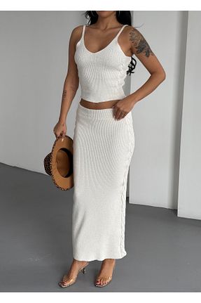 ست بالاتنه و پائین تنه سفید زنانه تریکو kenza