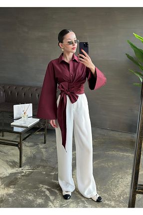 پیراهن زرشکی زنانه Asimetrik FMN Moda - کد 904067101