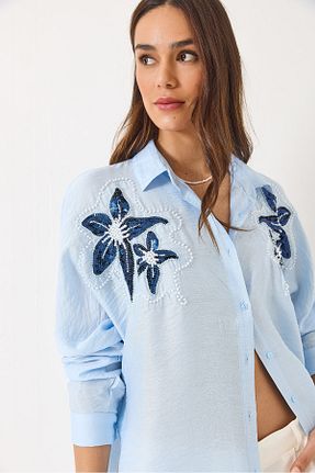 پیراهن آبی زنانه اورسایز Bianco Lucci - کد 922760423
