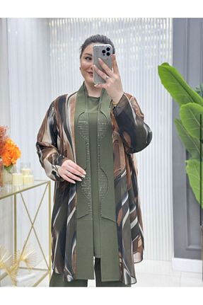 ست بالاتنه و پائین تنه سایز بزرگ خاکی زنانه فاق نرمال GK - کد 923466754