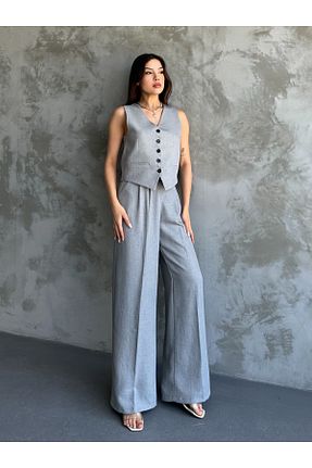 ست بالاتنه و پائین تنه طوسی زنانه بافتنی MYGİYİMİSTANBUL - کد 922775315