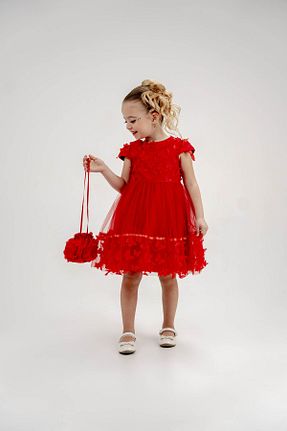 لباس مجلسی و فارغ التحصیلی قرمز بچه گانه توری Eray Kids - کد 923468981