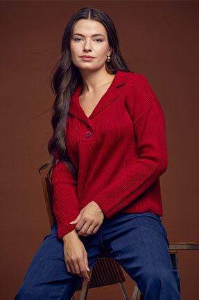 پلیور قرمز زنانه ساده Sementa - کد 855710463