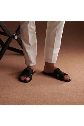 دمپائی مشکی مردانه پاشنه تخت DERİ SANDALS - کد 922806155
