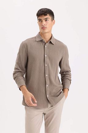 پیراهن قهوه ای مردانه رگولار Defacto - کد 930633990
