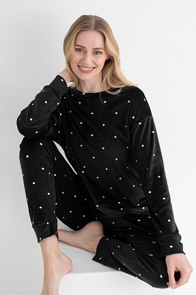 ست لباس راحتی مشکی زنانه طرح دار DOFİ - کد 922874033