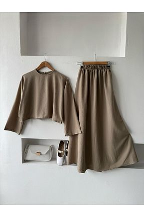 ست بالاتنه و پائین تنه قهوه ای زنانه بافتنی ENDAMIM - کد 922867350