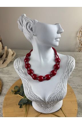 گردنبند جواهر زرشکی زنانه سنگ SEDEF TAKI - کد 922887568
