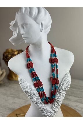 گردنبند جواهر زرشکی زنانه سنگ SEDEF TAKI - کد 922890073