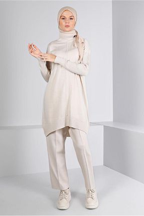 ست بالاتنه و پائین تنه حجاب بژ زنانه رگولار Alvina - کد 794076355
