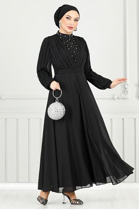 لباس مجلسی حجاب مشکی زنانه یقه ایستاده ModaMerve - کد 922916884