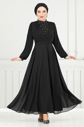 لباس مجلسی حجاب مشکی زنانه یقه ایستاده ModaMerve - کد 922916884