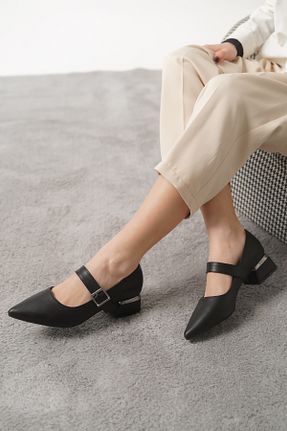 کفش پاشنه بلند کلاسیک مشکی زنانه چرم مصنوعی Moda Değirmeni - کد 922960897